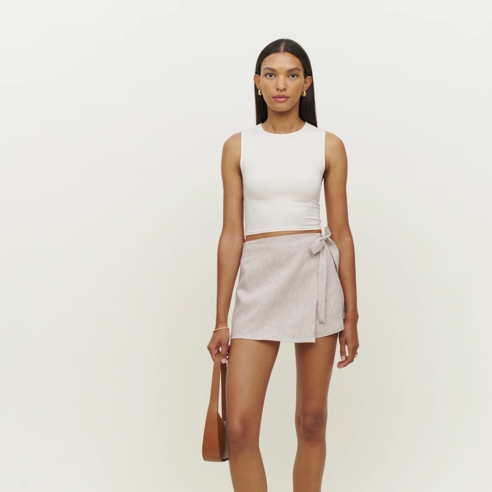 Reformation Light Taupe Linen Wrap Skort - Picture 2 of 8